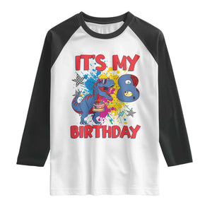 Dino Spider Its My 8th Birthday Raglan Shirt Dinosaur Gift For Boys