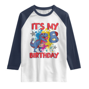 Dino Spider Its My 8th Birthday Raglan Shirt Dinosaur Gift For Boys