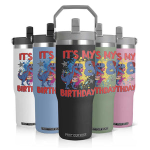 Dino Spider Its My 8th Birthday Flip Straw Tumbler Dinosaur Gift For Boys TS12 Print Your Wear