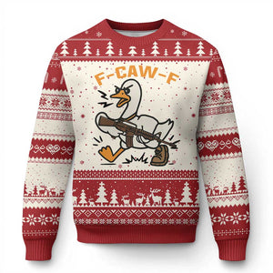 F Caw F Goose With Gun Ugly Christmas Sweater Funny Rebellious Gift TS12 Beige Red Print Your Wear