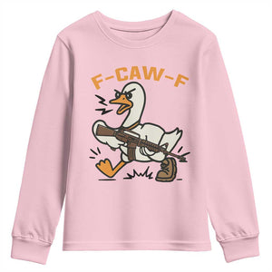 F Caw F Goose With Gun Youth Sweatshirt Funny Rebellious Gift TS12 Light Pink Print Your Wear