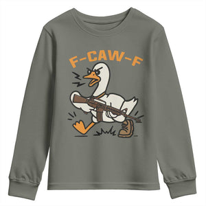 F Caw F Goose With Gun Youth Sweatshirt Funny Rebellious Gift TS12 Military Green Print Your Wear