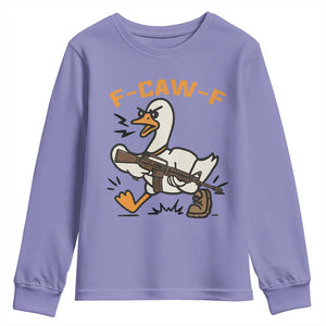 F Caw F Goose With Gun Youth Sweatshirt Funny Rebellious Gift TS12 Violet Print Your Wear