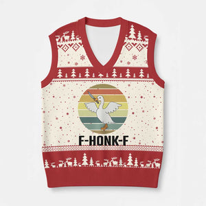 F Honk F Goose With Knife V-Neck Knit Sweater Vest Funny Chaotic Meme Gift TS12 Beige Red Print Your Wear