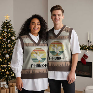 F Honk F Goose With Knife V-Neck Knit Sweater Vest Funny Chaotic Meme Gift TS12 Mocha Mousse Print Your Wear