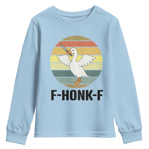 F Honk F Goose With Knife Youth Sweatshirt Funny Chaotic Meme Gift TS12 Light Blue Print Your Wear