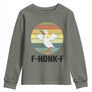 F Honk F Goose With Knife Youth Sweatshirt Funny Chaotic Meme Gift TS12 Military Green Print Your Wear