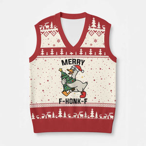 Merry F Caw F Goose V-Neck Knit Sweater Vest Funny Xmas Gift TS12 Beige Red Print Your Wear