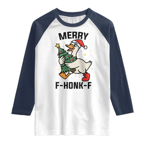 Merry F Caw F Goose Raglan Shirt Funny Christmas Gift TS12 White Navy Print Your Wear