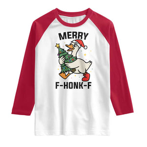 Merry F Caw F Goose Raglan Shirt Funny Christmas Gift TS12 White Red Print Your Wear