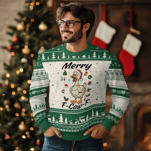 Merry F Caw F Goose Ugly Christmas Sweater Funny Rebellious Xmas Gift TS12 Beige Green Print Your Wear
