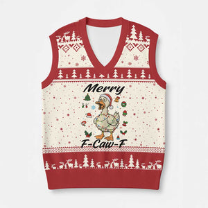 Merry F Caw F Goose V-Neck Knit Sweater Vest Funny Rebellious Xmas Gift TS12 Beige Red Print Your Wear