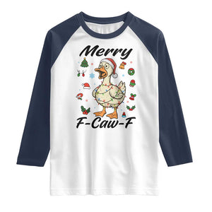 Merry F Caw F Goose Raglan Shirt Funny Rebellious Christmas Gift TS12 White Navy Print Your Wear