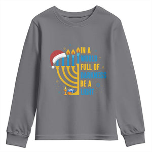 Christmas Hanukkah Interfaith Family Gift Youth Sweatshirt In A World Full Of Darkness Be A Light TS12 Charcoal Print Your Wear