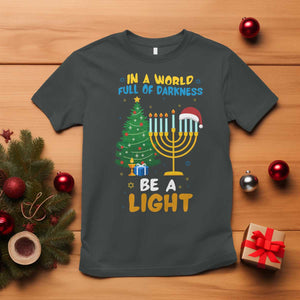 Be A Light Christmas Hanukkah T Shirt Interfaith Family Gift TS12 Dark Heather Print Your Wear