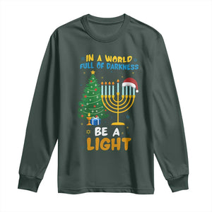 Be A Light Christmas Hanukkah Long Sleeve Shirt Interfaith Family Gift TS12 Dark Forest Green Print Your Wear
