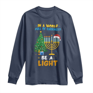 Be A Light Christmas Hanukkah Long Sleeve Shirt Interfaith Family Gift TS12 Navy Print Your Wear