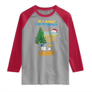 Be A Light Christmas Hanukkah Raglan Shirt Interfaith Family Gift TS12 Sport Gray Red Print Your Wear