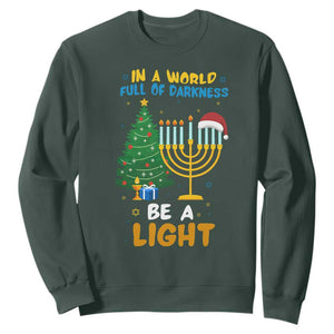 Be A Light Christmas Hanukkah Sweatshirt Interfaith Family Gift TS12 Dark Forest Green Print Your Wear