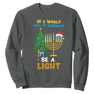 Be A Light Christmas Hanukkah Sweatshirt Interfaith Family Gift TS12 Dark Heather Print Your Wear