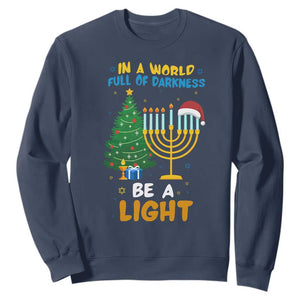 Be A Light Christmas Hanukkah Sweatshirt Interfaith Family Gift TS12 Navy Print Your Wear