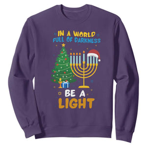 Be A Light Christmas Hanukkah Sweatshirt Interfaith Family Gift TS12 Purple Print Your Wear