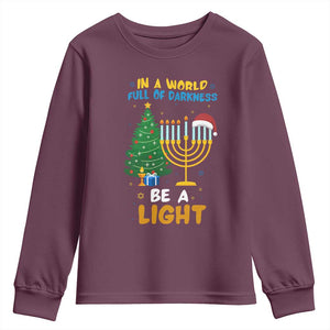 Be A Light Christmas Hanukkah Youth Sweatshirt Interfaith Family Gift TS12 Maroon Print Your Wear
