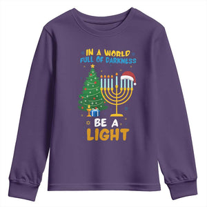 Be A Light Christmas Hanukkah Youth Sweatshirt Interfaith Family Gift TS12 Purple Print Your Wear