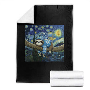 Funny Hanukkah Sloth Throw Blanket Van Gogh Starry Night Jewish Gift TS12 Black Print Your Wear
