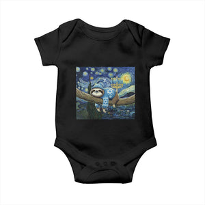Funny Hanukkah Sloth Baby Onesie Van Gogh Starry Night Jewish Gift TS12 Black Print Your Wear