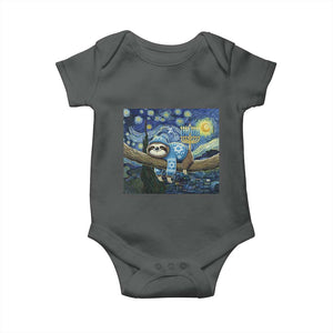 Funny Hanukkah Sloth Baby Onesie Van Gogh Starry Night Jewish Gift TS12 Dark Heather Print Your Wear