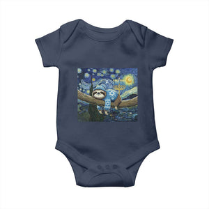 Funny Hanukkah Sloth Baby Onesie Van Gogh Starry Night Jewish Gift TS12 Navy Print Your Wear