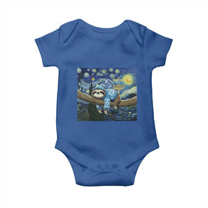 Funny Hanukkah Sloth Baby Onesie Van Gogh Starry Night Jewish Gift TS12 Royal Blue Print Your Wear