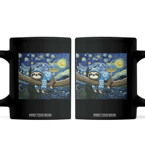 Funny Hanukkah Sloth Coffee Mug Van Gogh Starry Night Jewish Gift TS12 Black Print Your Wear