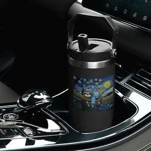Funny Hanukkah Sloth Flip Straw Tumbler Van Gogh Starry Night Jewish Gift TS12 Print Your Wear