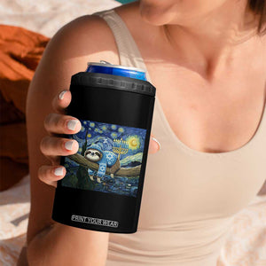 Funny Hanukkah Sloth 4 in 1 Can Cooler Tumbler Van Gogh Starry Night Jewish Gift TS12 Print Your Wear