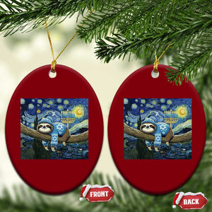 Funny Hanukkah Sloth Ceramic Ornament Van Gogh Starry Night Jewish Gift TS12 Print Your Wear