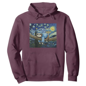Funny Hanukkah Sloth Hoodie Van Gogh Starry Night Jewish Gift TS12 Maroon Print Your Wear