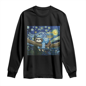 Funny Hanukkah Sloth Long Sleeve Shirt Van Gogh Starry Night Jewish Gift TS12 Black Print Your Wear