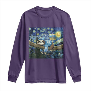 Funny Hanukkah Sloth Long Sleeve Shirt Van Gogh Starry Night Jewish Gift TS12 Purple Print Your Wear