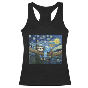 Funny Hanukkah Sloth Racerback Tank Top Van Gogh Starry Night Jewish Gift TS12 Black Print Your Wear