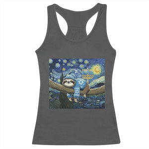 Funny Hanukkah Sloth Racerback Tank Top Van Gogh Starry Night Jewish Gift TS12 Dark Heather Print Your Wear