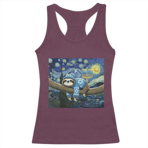 Funny Hanukkah Sloth Racerback Tank Top Van Gogh Starry Night Jewish Gift TS12 Maroon Print Your Wear