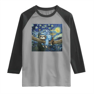 Funny Hanukkah Sloth Raglan Shirt Van Gogh Starry Night Jewish Gift TS12 Sport Gray Black Print Your Wear