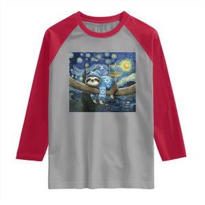 Funny Hanukkah Sloth Raglan Shirt Van Gogh Starry Night Jewish Gift TS12 Sport Gray Red Print Your Wear