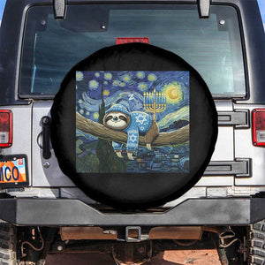 Funny Hanukkah Sloth Spare Tire Cover Van Gogh Starry Night Jewish Gift TS12 No hole Black Print Your Wear