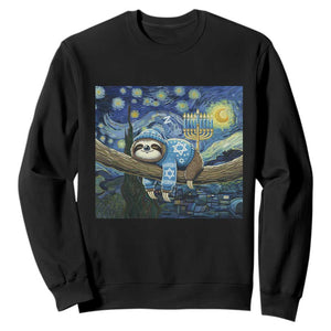 Funny Hanukkah Sloth Sweatshirt Van Gogh Starry Night Jewish Gift TS12 Black Print Your Wear