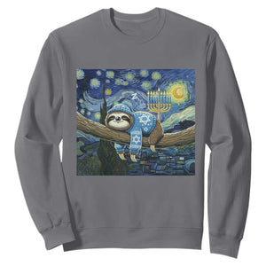 Funny Hanukkah Sloth Sweatshirt Van Gogh Starry Night Jewish Gift TS12 Charcoal Print Your Wear