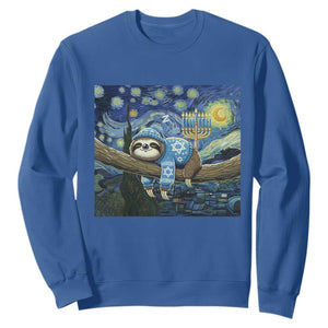 Funny Hanukkah Sloth Sweatshirt Van Gogh Starry Night Jewish Gift TS12 Royal Blue Print Your Wear