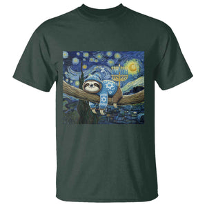 Funny Hanukkah Sloth T Shirt Van Gogh Starry Night Jewish Gift TS12 Dark Forest Green Print Your Wear